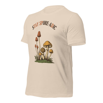 Stay Spore-adic funny vintage mushroom tee — Soft Cream, front-right