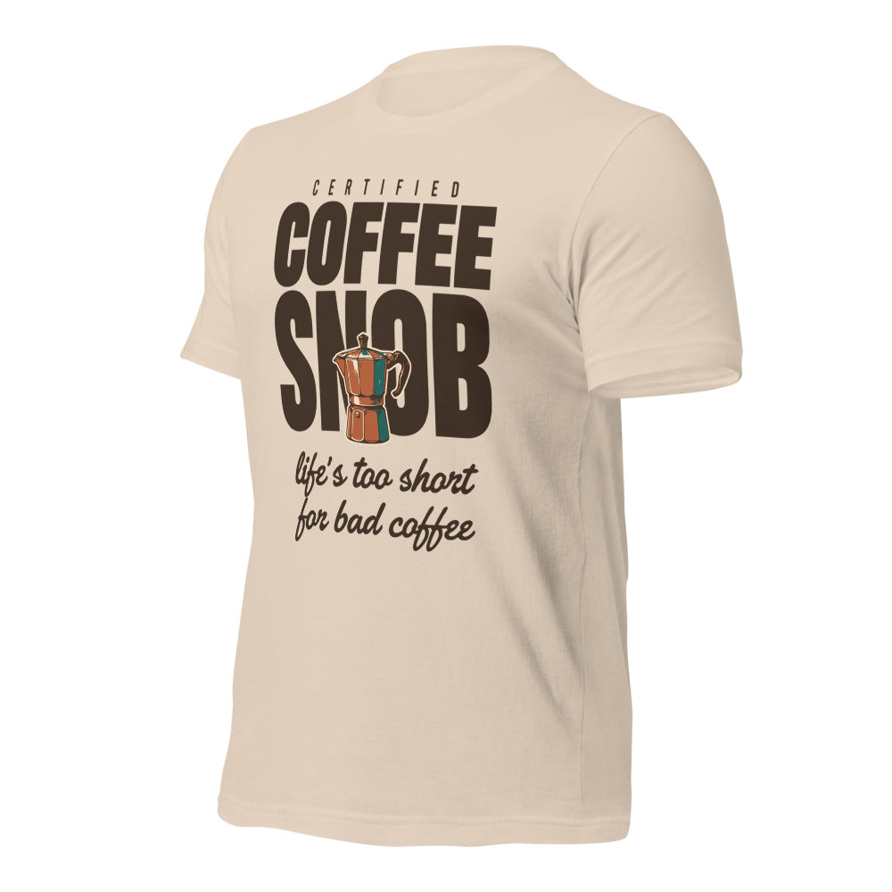 Certified Coffee Snob coffee tee — Soft Cream, front-right