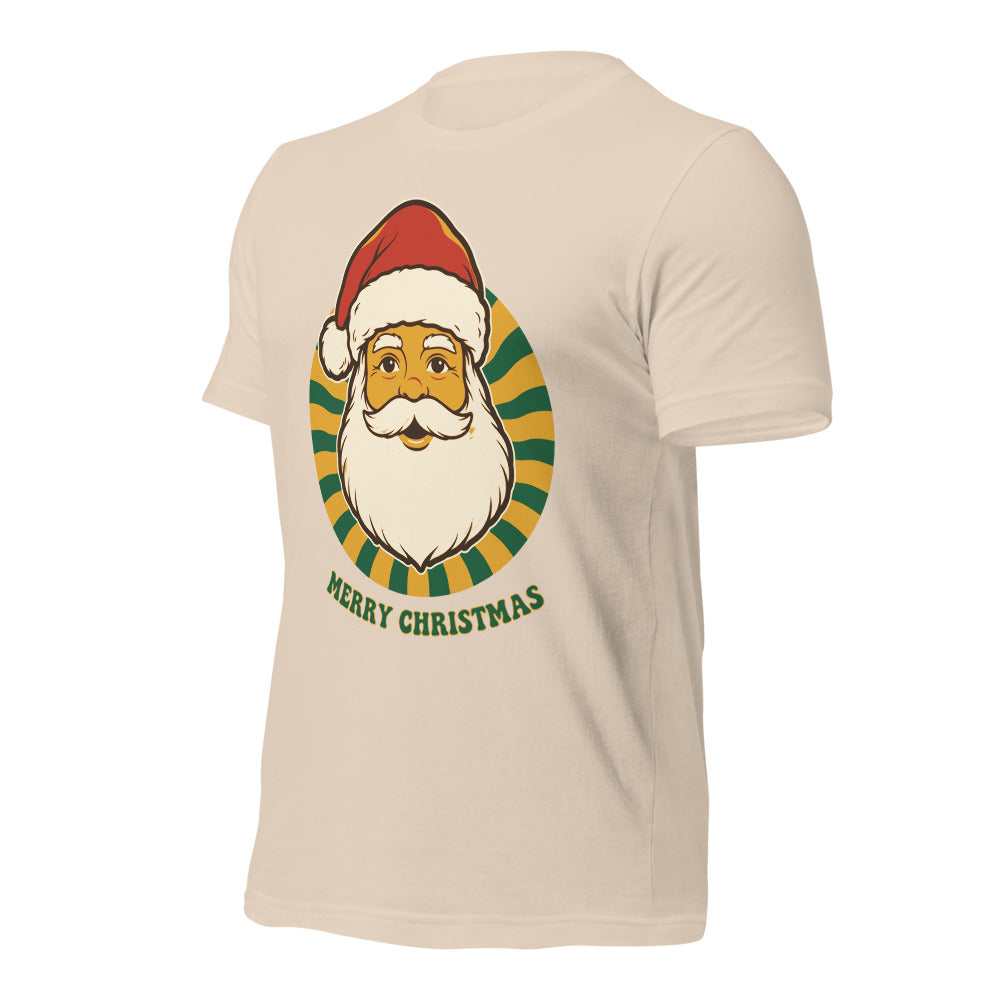 Groovy Santa retro Christmas tee — Soft Cream, front-right