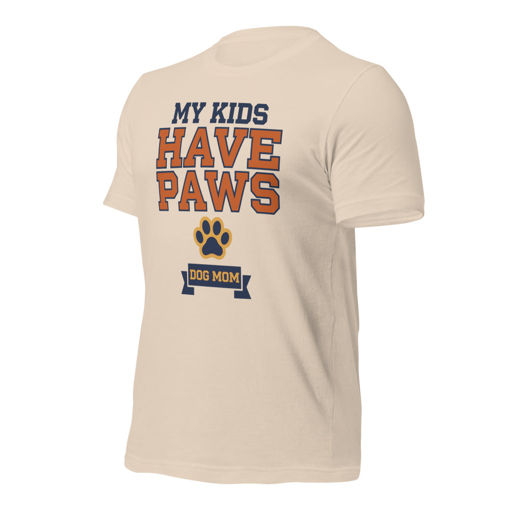 My Kids Have Paws funny dog mom tee — Soft Cream, front-right