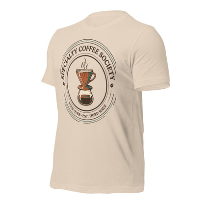Specialty Coffee Society specialty coffee tee — Soft Cream, front-right