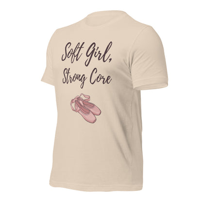 Soft Girl Strong Core ballet coquette pilates tee — Soft Cream, front-right