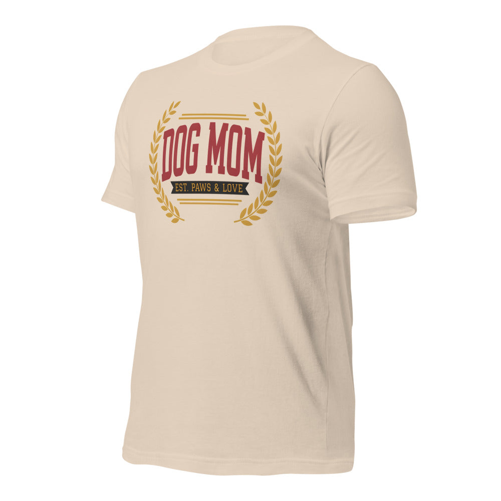 Dog Mom vintage varsity wordmark tee — Soft Cream, front-right