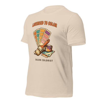 Salon colorist Licensed to Color retro tee — Soft Cream, front-right