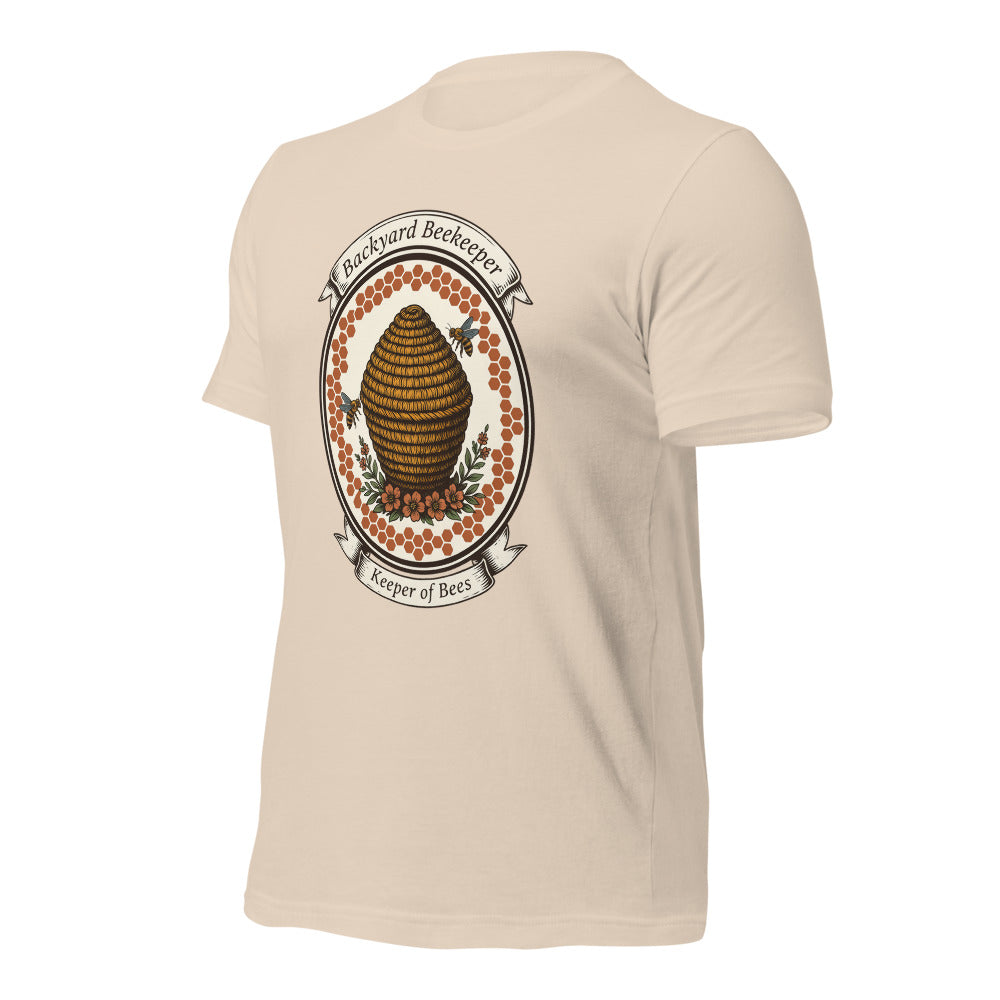 Backyard Beekeeper Keeper of Bees vintage apiary crest tee — Soft Cream, front-right