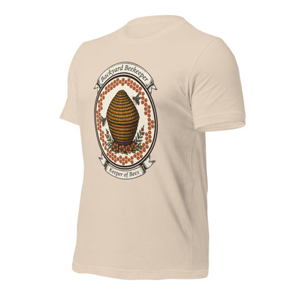 Backyard Beekeeper Keeper of Bees vintage apiary crest tee — Soft Cream, front-right