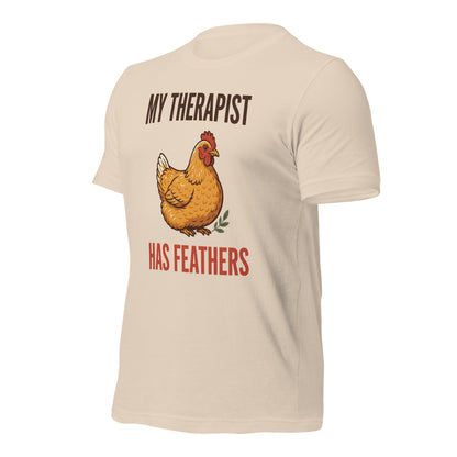 My Therapist Has Feathers funny chicken keeper tee — Soft Cream, front-right