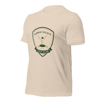 Fairway Society vintage golf club crest tee — Soft Cream, front-right