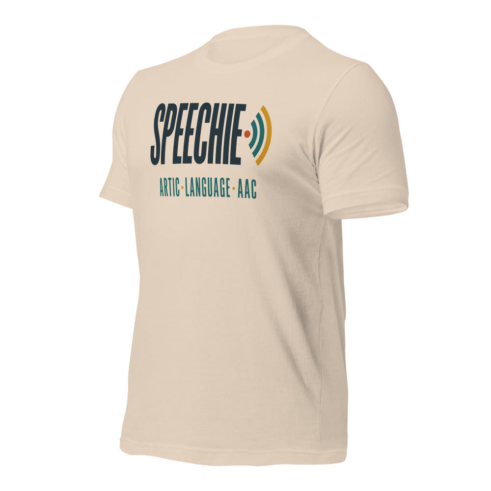 Speechie Wordmark speech therapy tee — Soft Cream, front-right