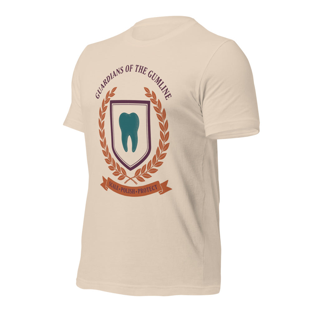 Guardians of the Gumline dental hygienist tee — Soft Cream, front-right