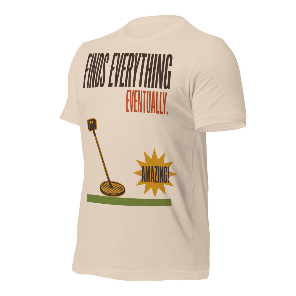 Finds Everything Eventually retro metal detecting tee — Soft Cream, front-right