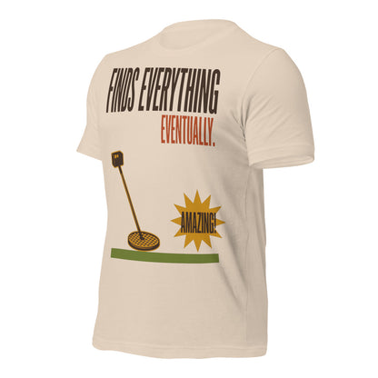 Finds Everything Eventually retro metal detecting tee — Soft Cream, front-right