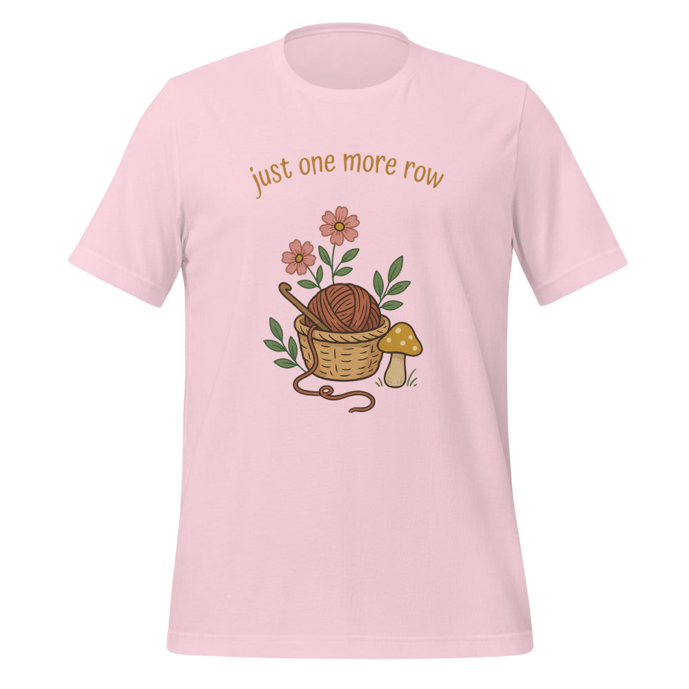 Just One More Row crochet cottagecore tee — Soft Pink, front