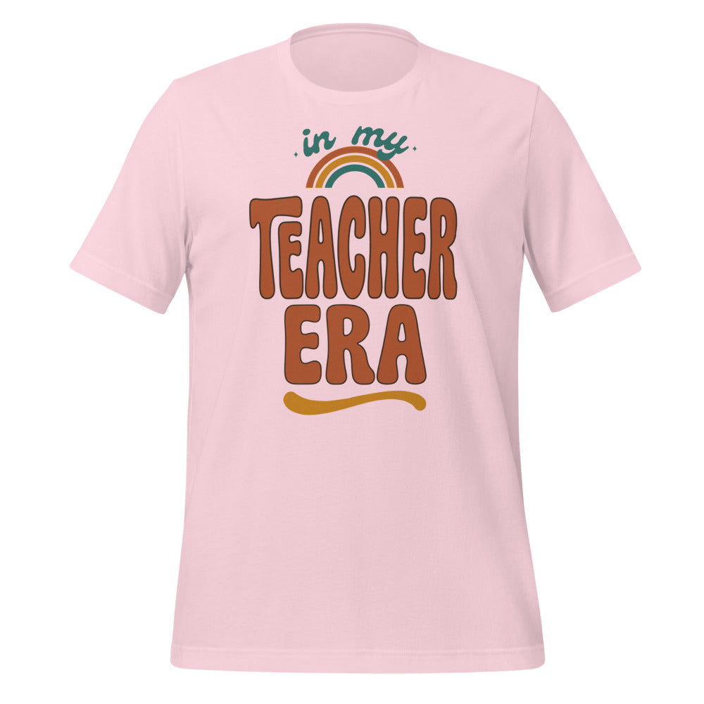 In My Teacher Era retro groovy teacher tee — Soft Pink, front
