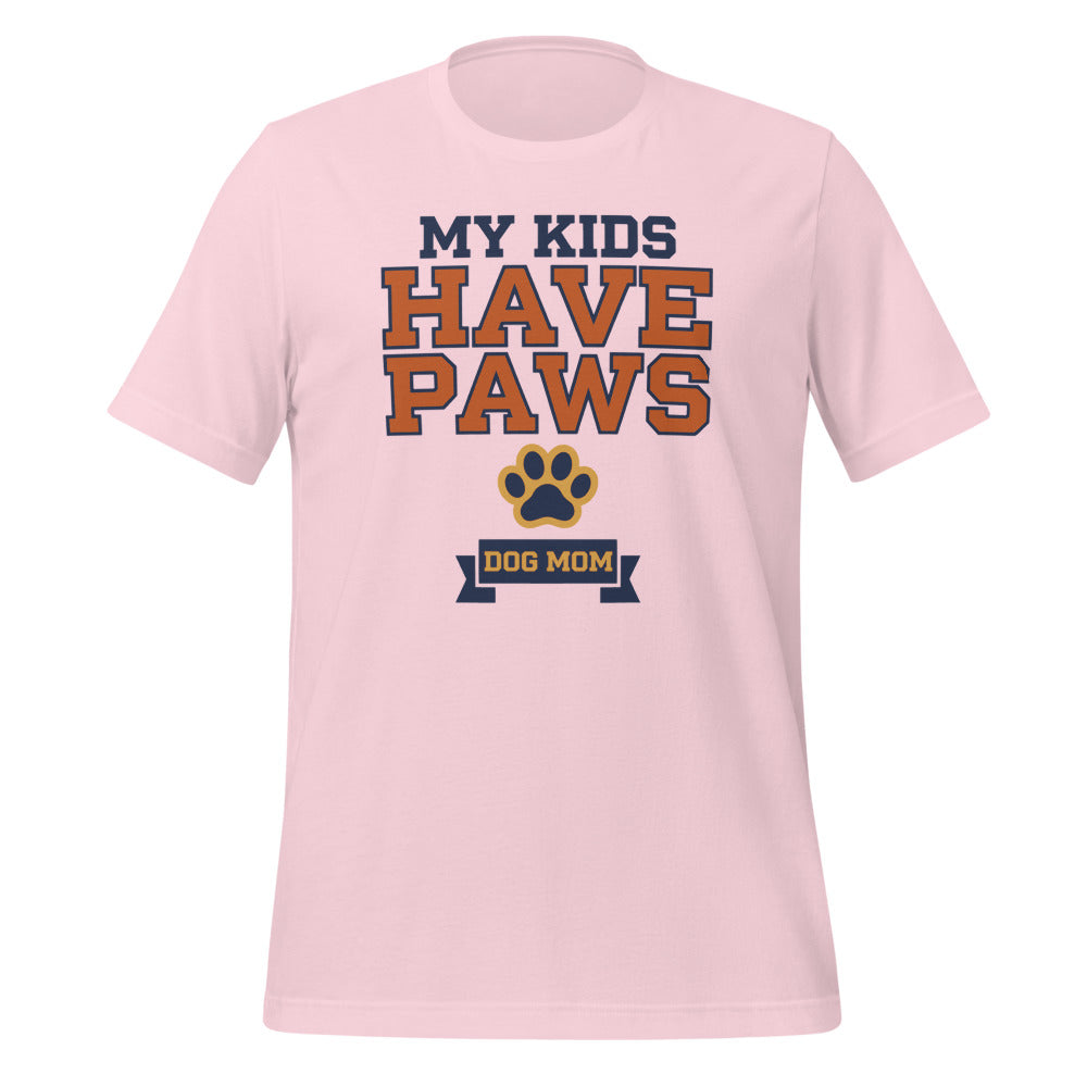 My Kids Have Paws funny dog mom tee — Soft Pink, front