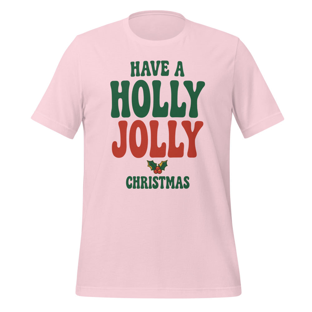 Groovy Holly Jolly retro Christmas tee — Soft Pink, front