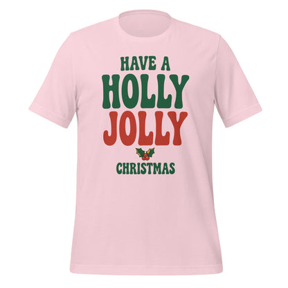Groovy Holly Jolly retro Christmas tee — Soft Pink, front
