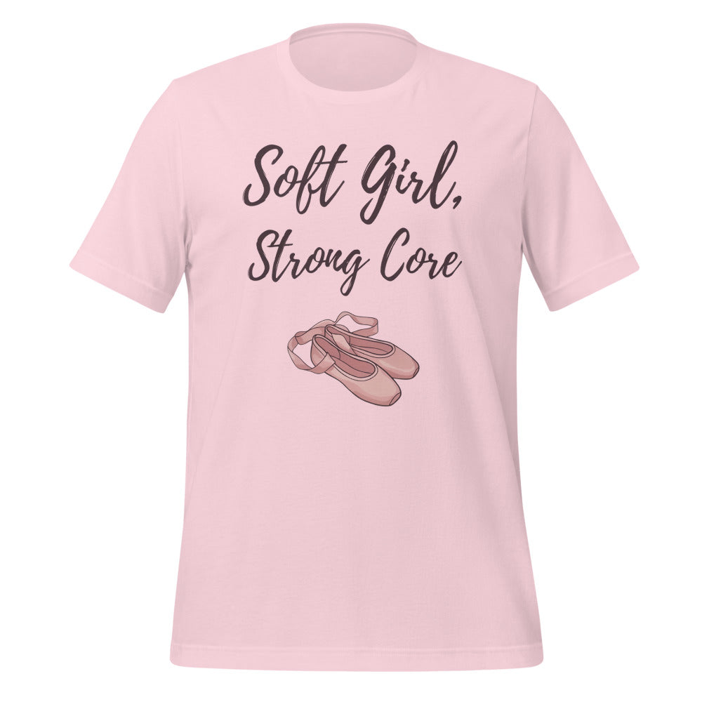 Soft Girl Strong Core ballet coquette pilates tee — Soft Pink, front