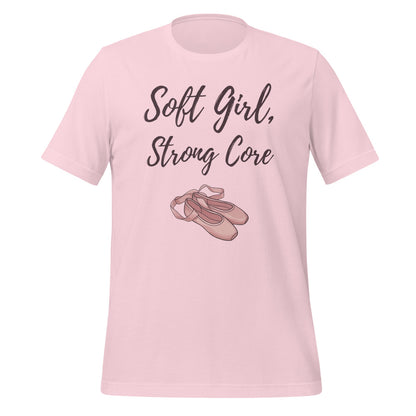 Soft Girl Strong Core ballet coquette pilates tee — Soft Pink, front
