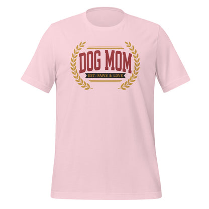 Dog Mom vintage varsity wordmark tee — Soft Pink, front
