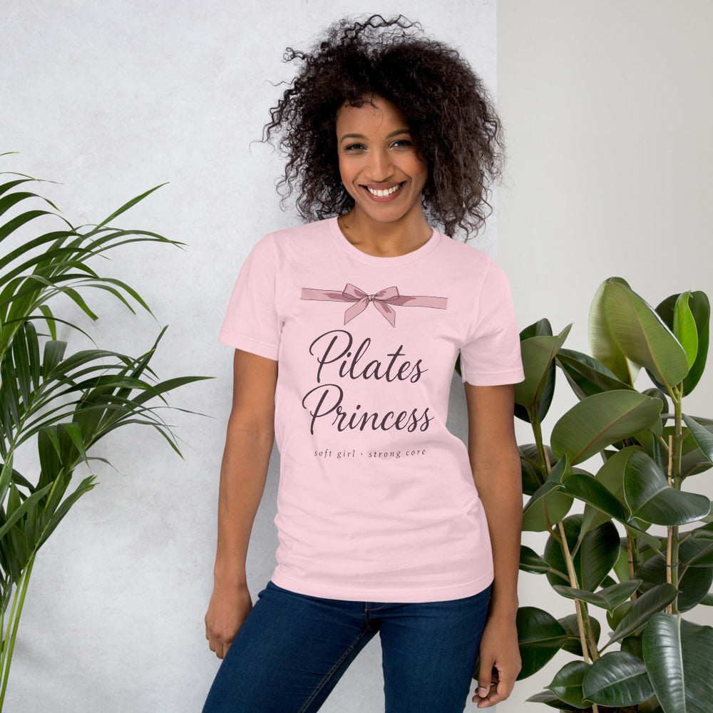 Pilates Princess coquette bow tee — Soft Pink, on model