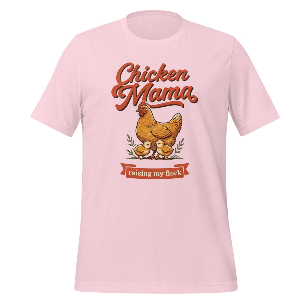 Chicken Mama raising my flock chicken keeper tee — Soft Pink, front