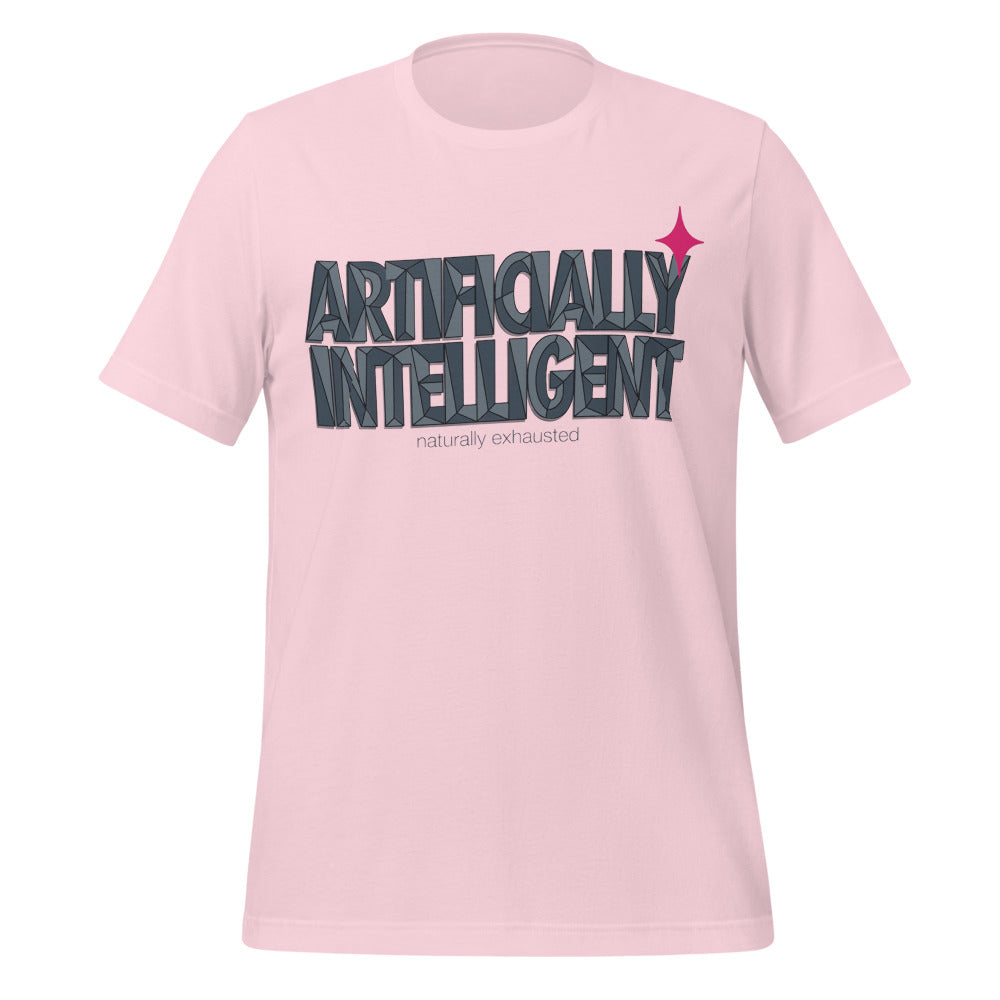 Artificially Intelligent funny AI t-shirt — Soft Pink, front