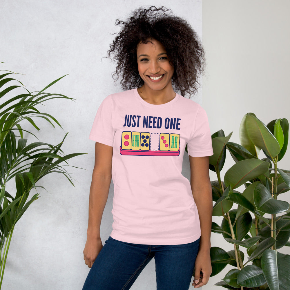 Just Need One funny mahjong tee — Soft Pink, on model