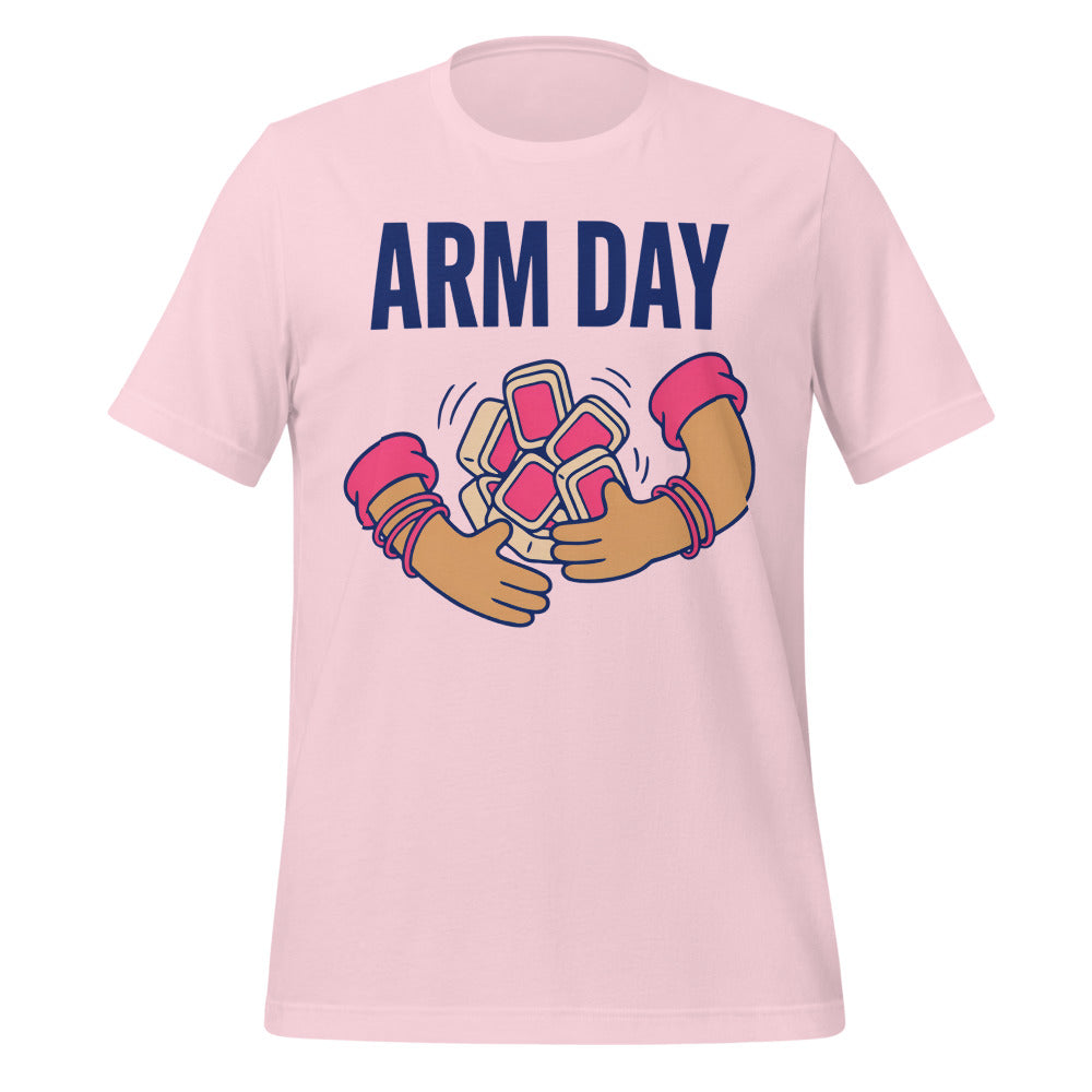 Arm Day funny mahjong tee — Soft Pink, front