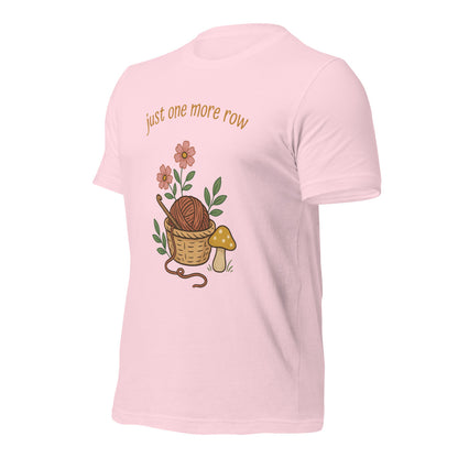 Just One More Row crochet cottagecore tee — Soft Pink, front-right