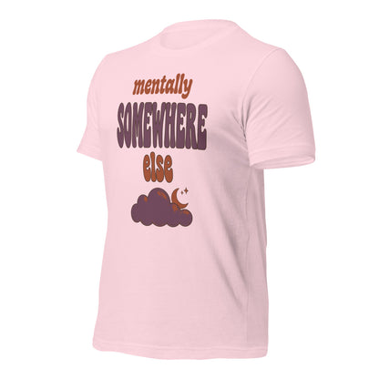 Mentally Somewhere Else soft retro daydream mental health tee — Soft Pink, front-right