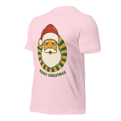 Groovy Santa retro Christmas tee — Soft Pink, front-right