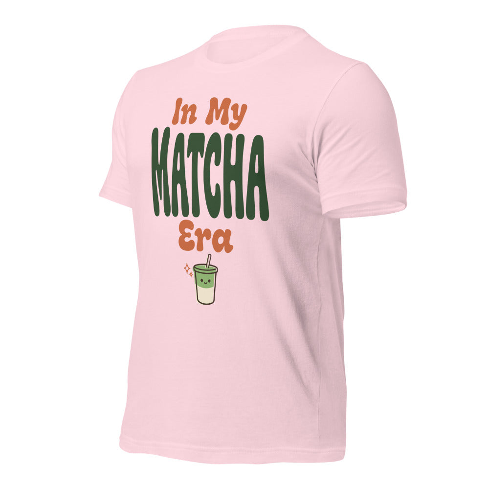 In My Matcha Era retro matcha tee — Soft Pink, front-right