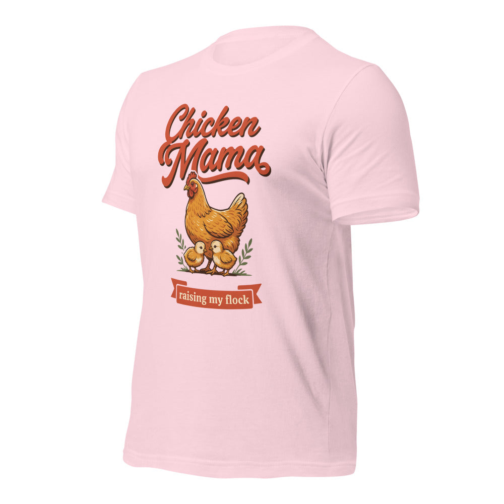 Chicken Mama raising my flock chicken keeper tee — Soft Pink, front-right