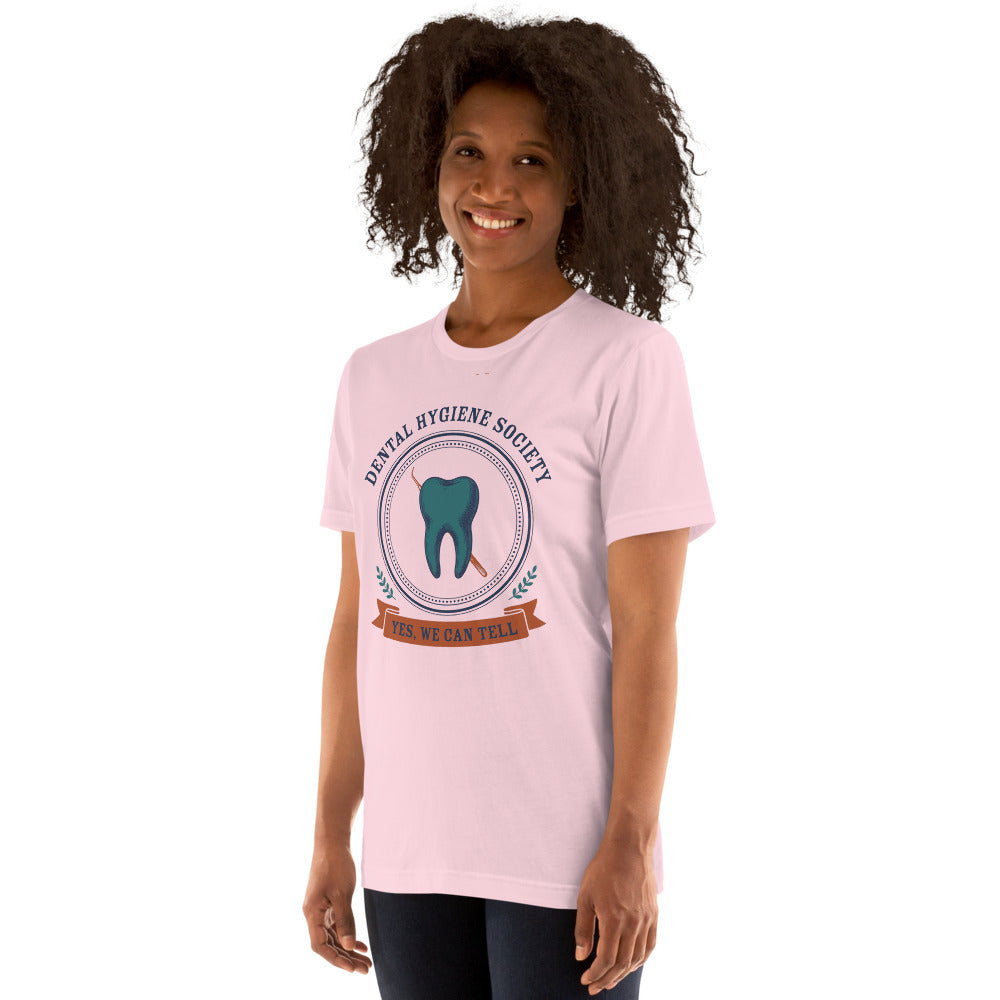 Dental Hygiene Society dental hygienist tee — Soft Pink, on model