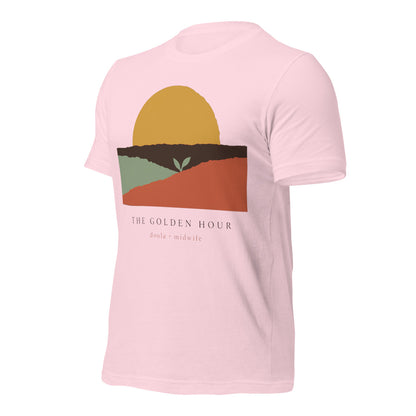 The Golden Hour birth worker doula t-shirt — Soft Pink, front-right