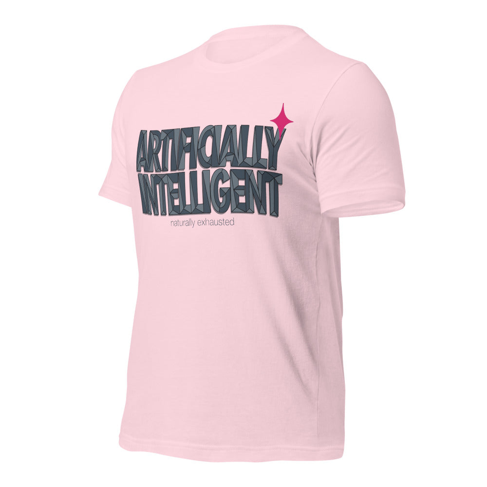 Artificially Intelligent funny AI t-shirt — Soft Pink, front-right