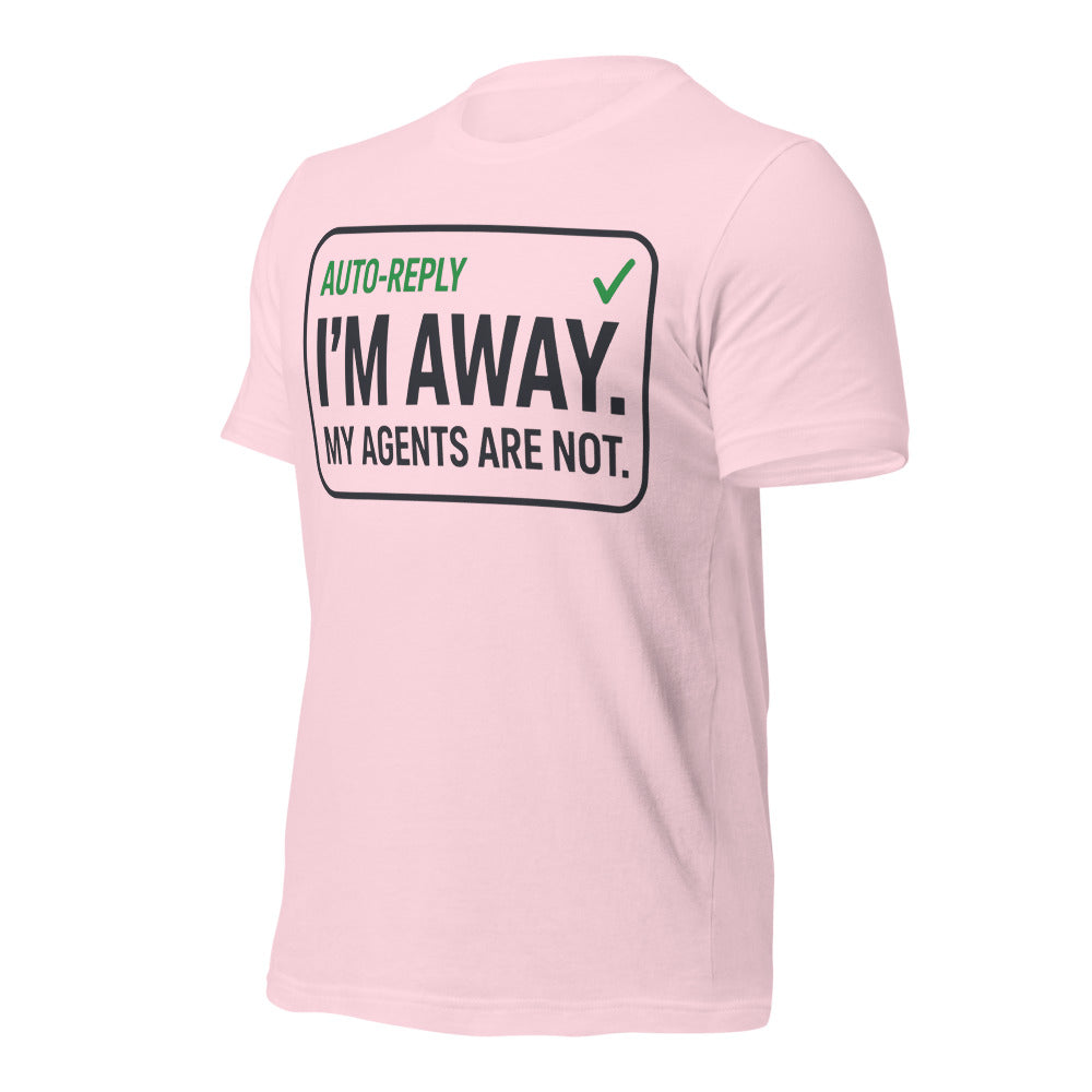 Auto-Reply agentic AI engineer tee — Soft Pink, front-right
