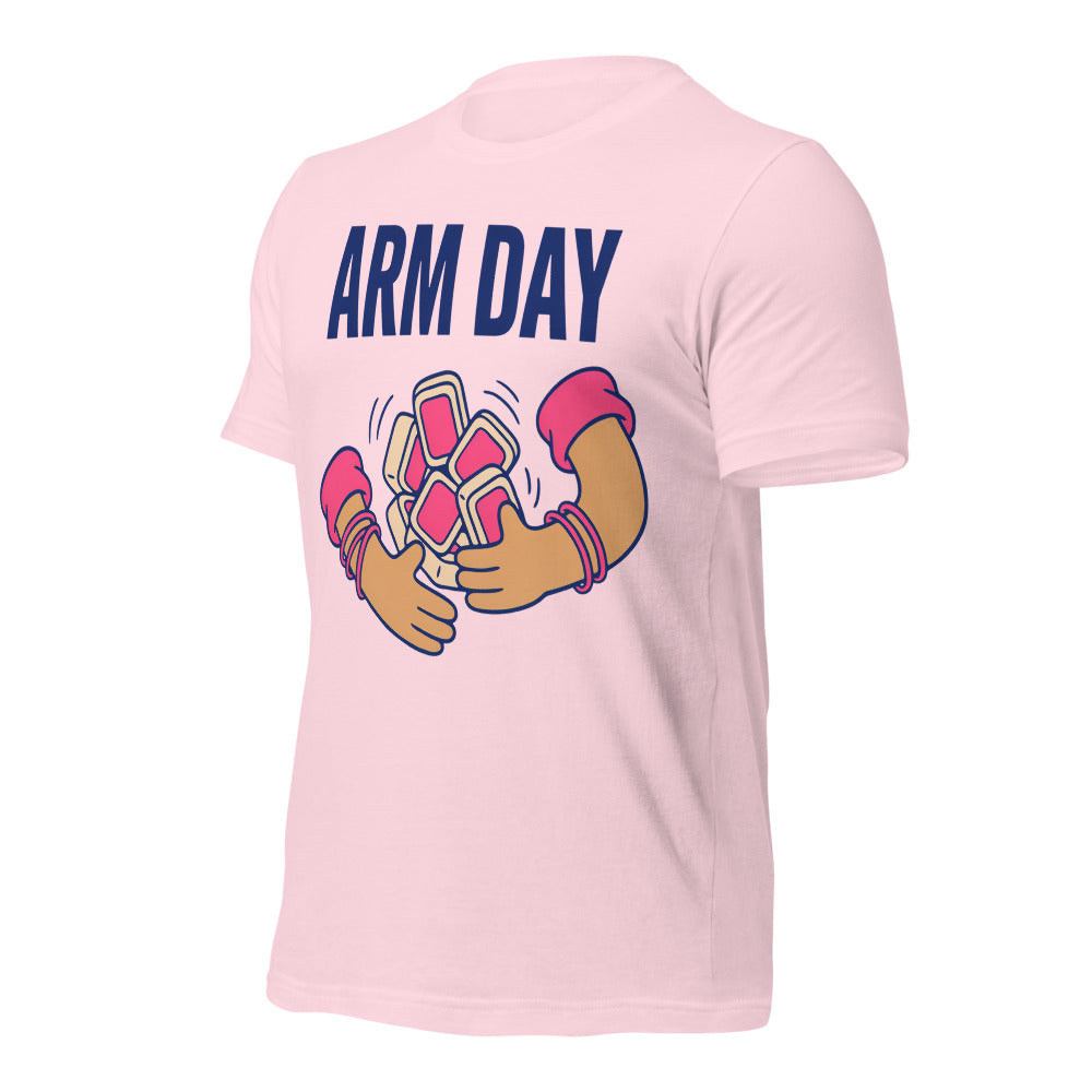 Arm Day funny mahjong tee — Soft Pink, front-right