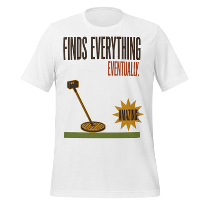 Finds Everything Eventually retro metal detecting tee — Solid White Blend, front