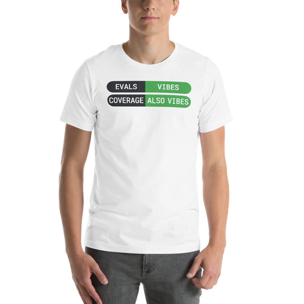 Eval Suite Vibes agentic AI engineer tee — Solid White Blend, on model