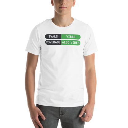 Eval Suite Vibes agentic AI engineer tee — Solid White Blend, on model