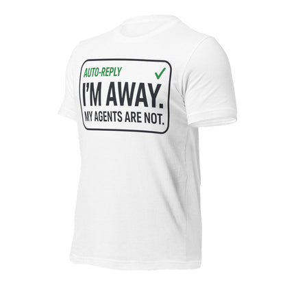Auto-Reply agentic AI engineer tee — Solid White Blend, front-right