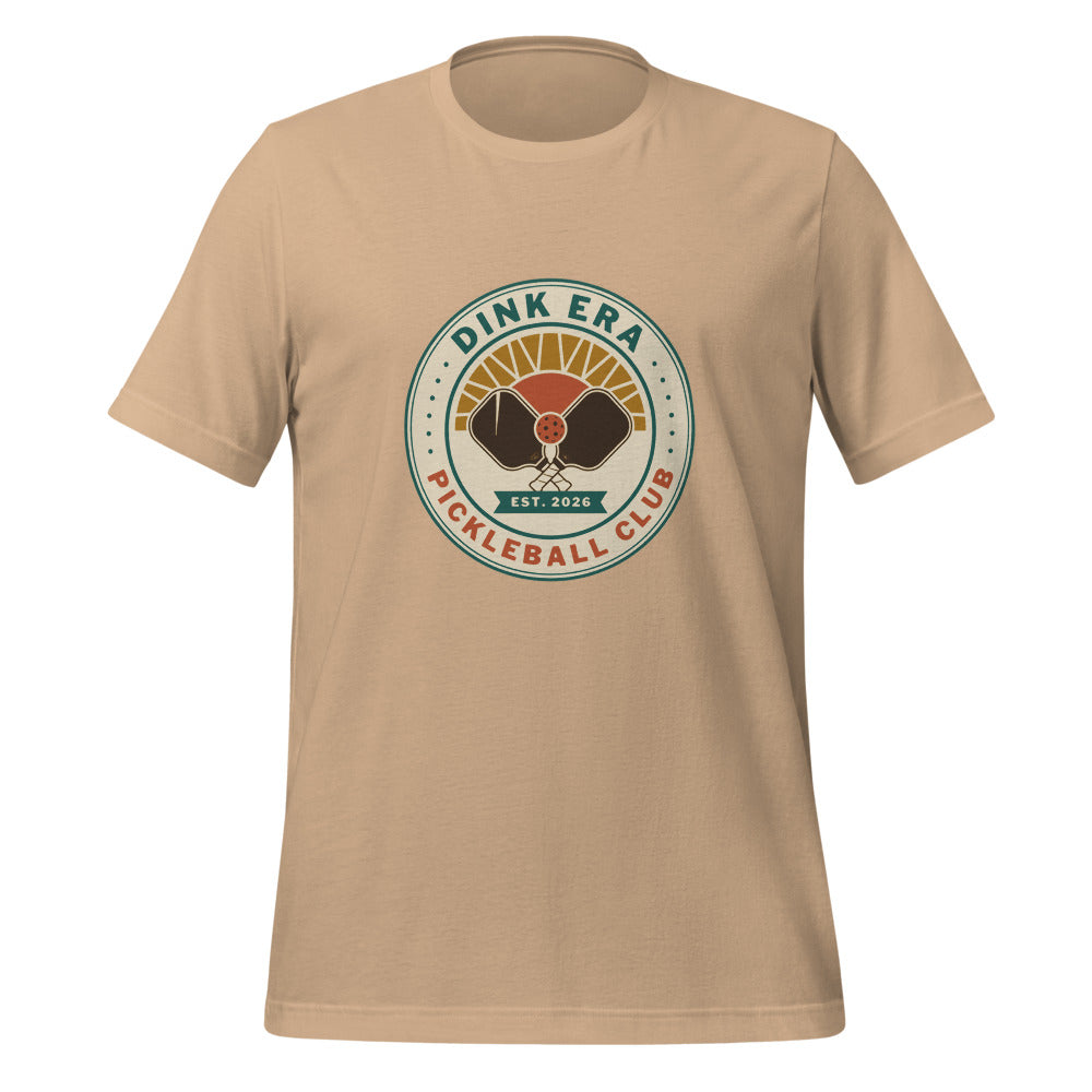 Dink Era Pickleball Club retro tee — Tan, front