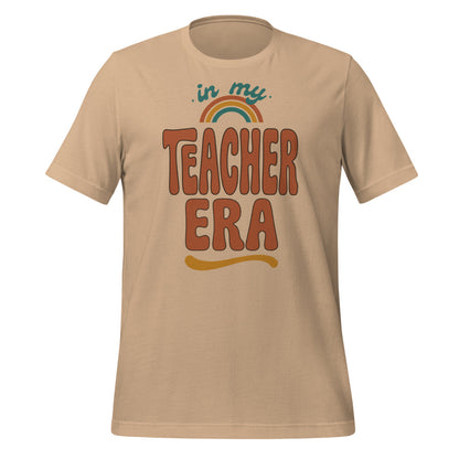 In My Teacher Era retro groovy teacher tee — Tan, front