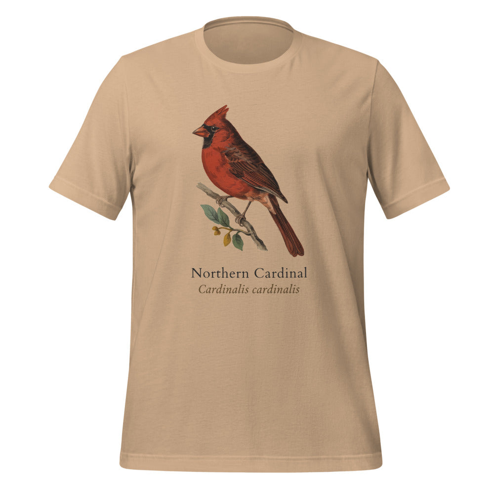 Northern Cardinal vintage field-guide tee — Tan, front