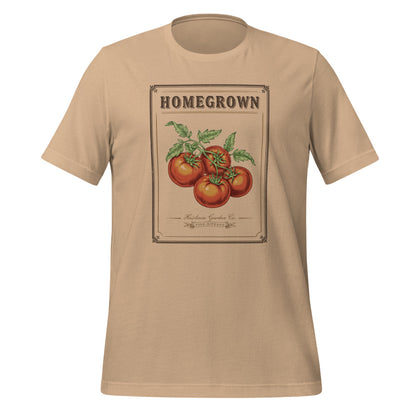 Homegrown Heirloom Seed Packet gardening tee — Tan, front