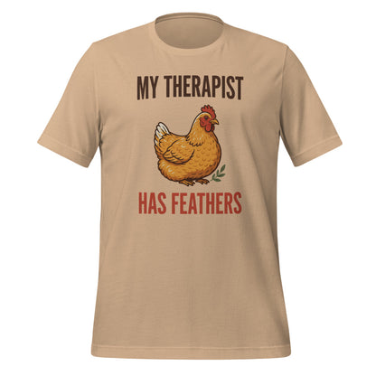 My Therapist Has Feathers funny chicken keeper tee — Tan, front