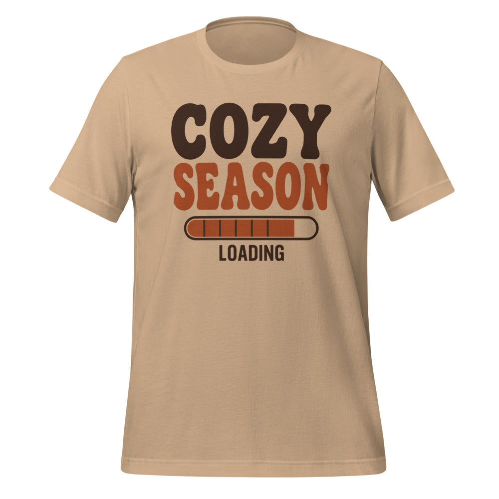 Cozy Season Loading retro 70s fall t-shirt — Tan, front