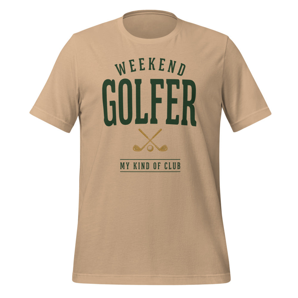 Weekend Golfer vintage golf wordmark tee — Tan, front